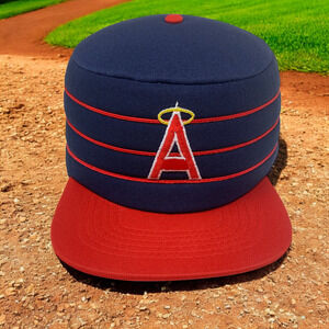 Vintage California Angels Hat Cap Snap Back Pill Box Striped MLB Sportcap Rare